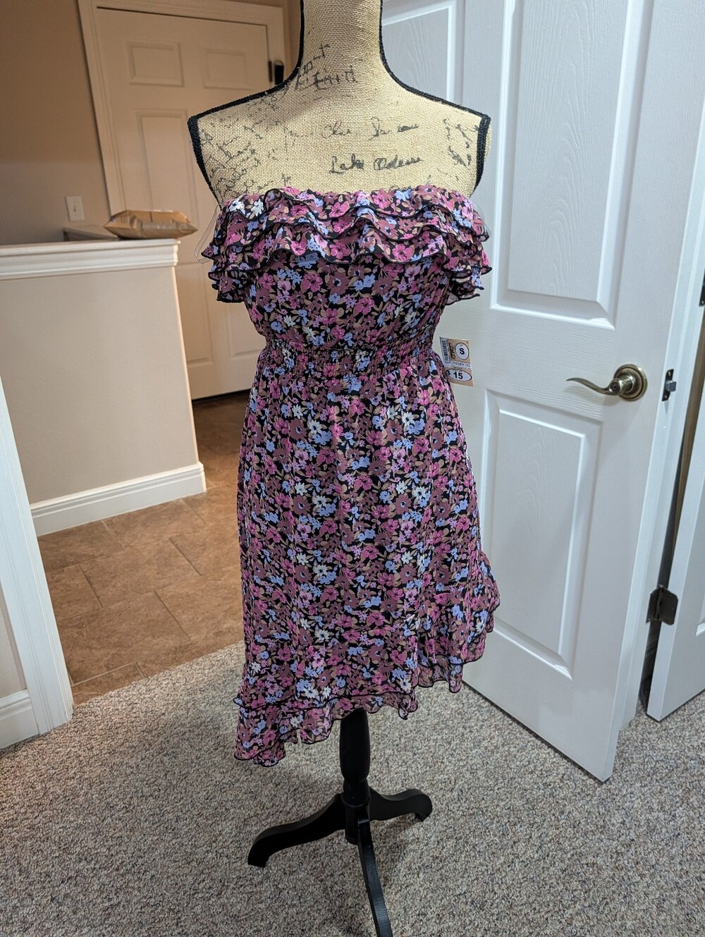 Strapless Ruffle Floral Sundress in Pink and Black